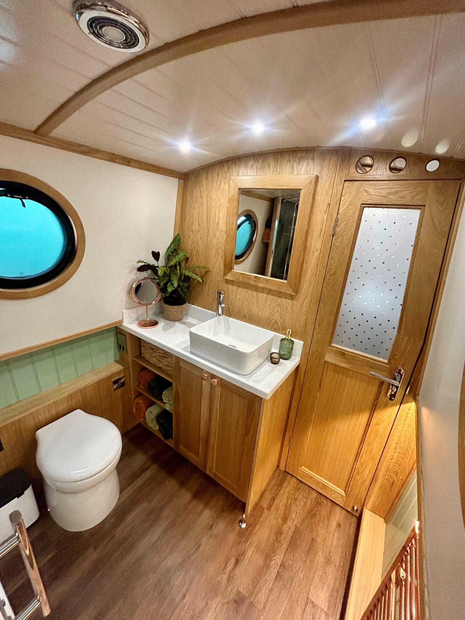 Bespoke electric narrowboat bedroom