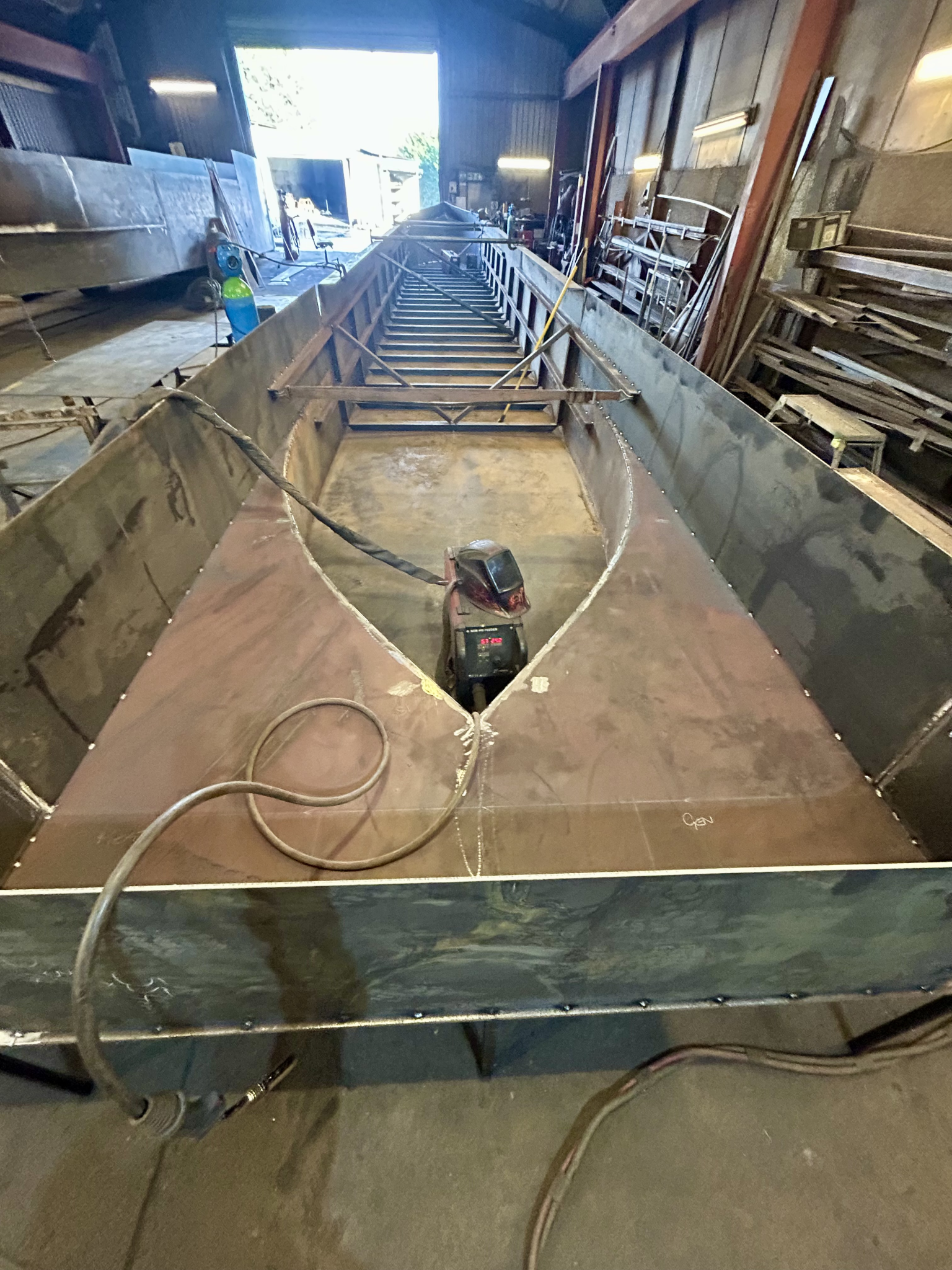 Bow and base plate construction inside the workshop