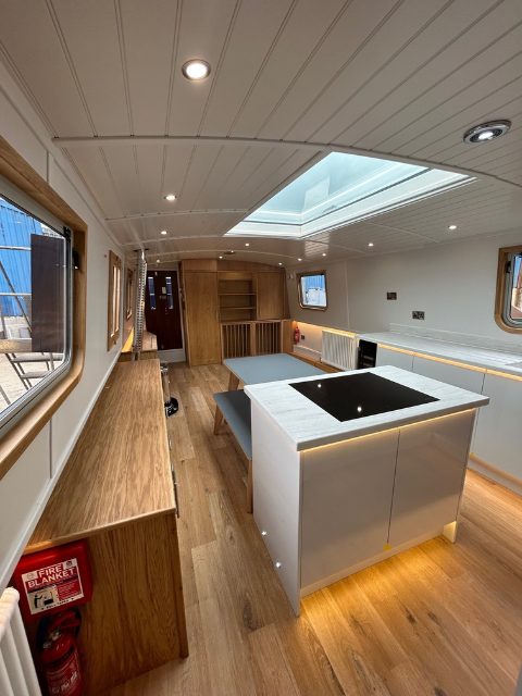 Bespoke open-plan Bluewater wide beam interior